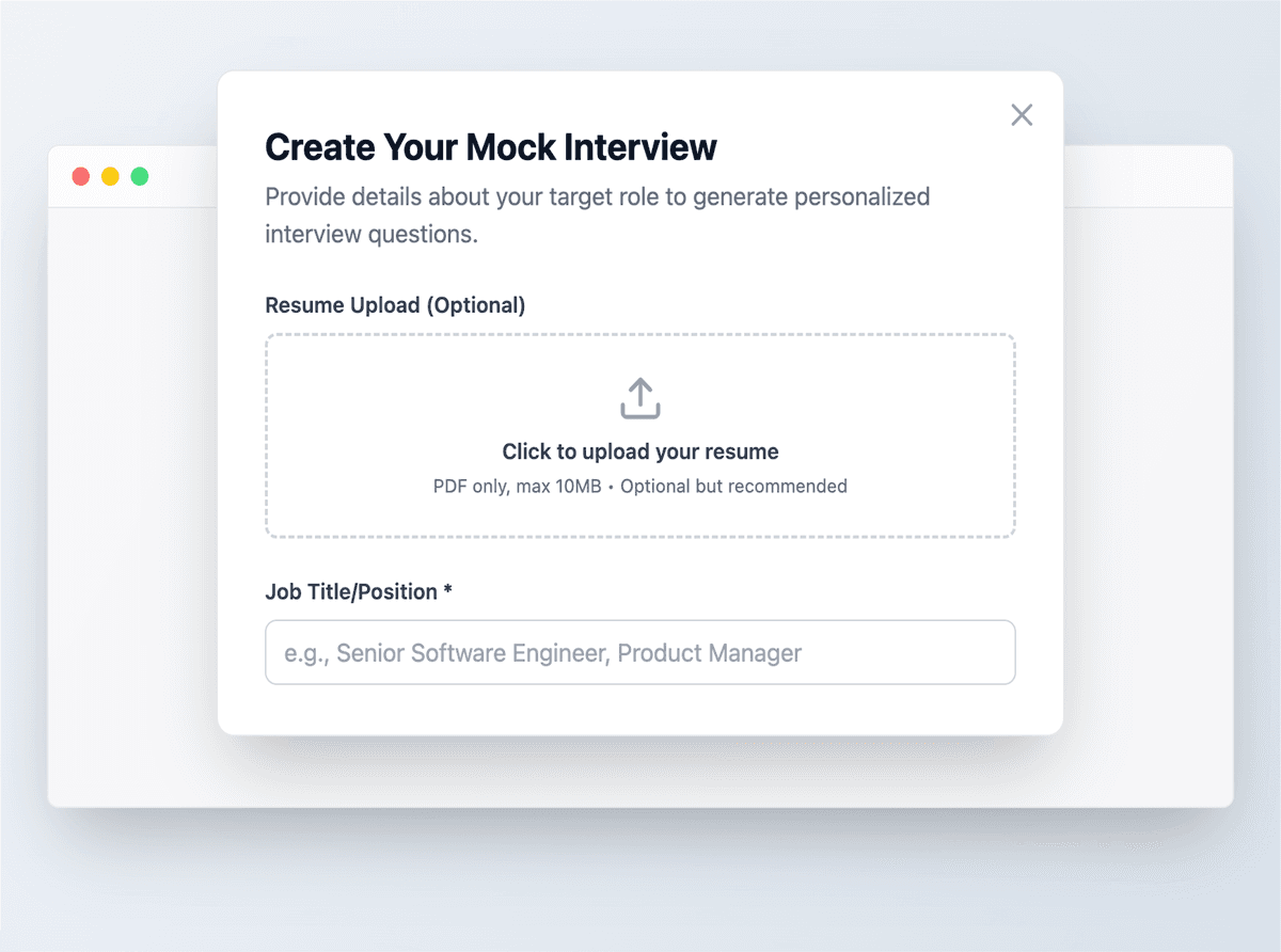 Mobile view of Job seeker uploading resume and job description to Prepify AI to create a personalized mock interview session