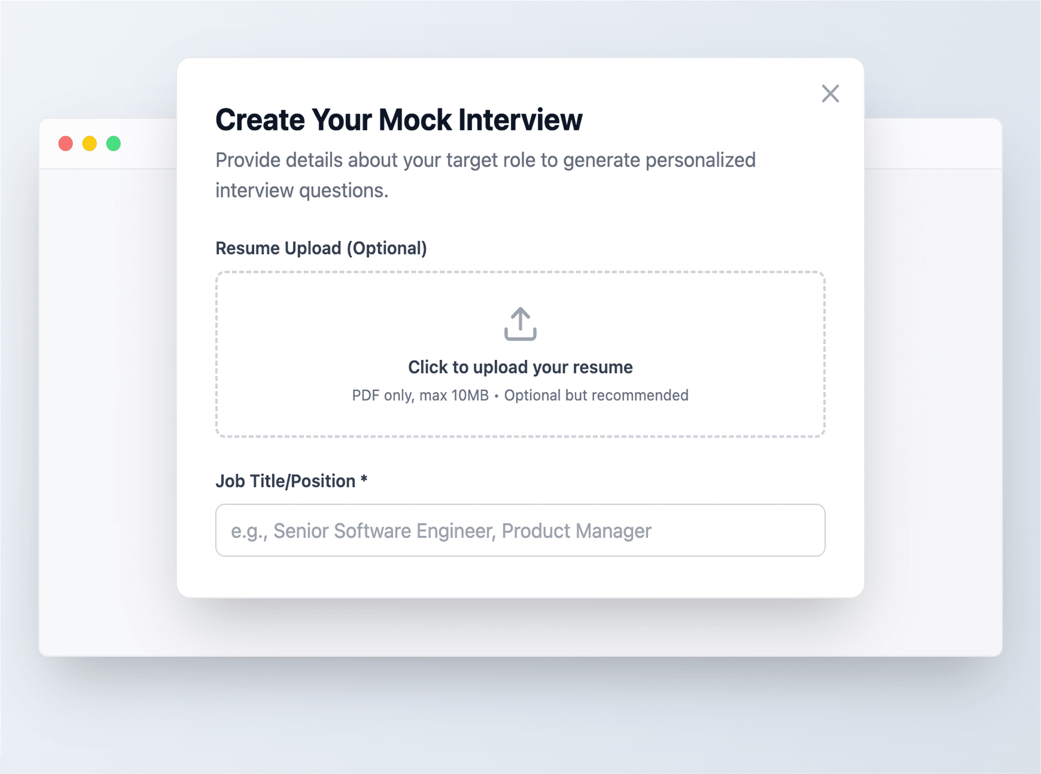 Job seeker uploading resume and job description to Prepify AI to create a personalized mock interview session